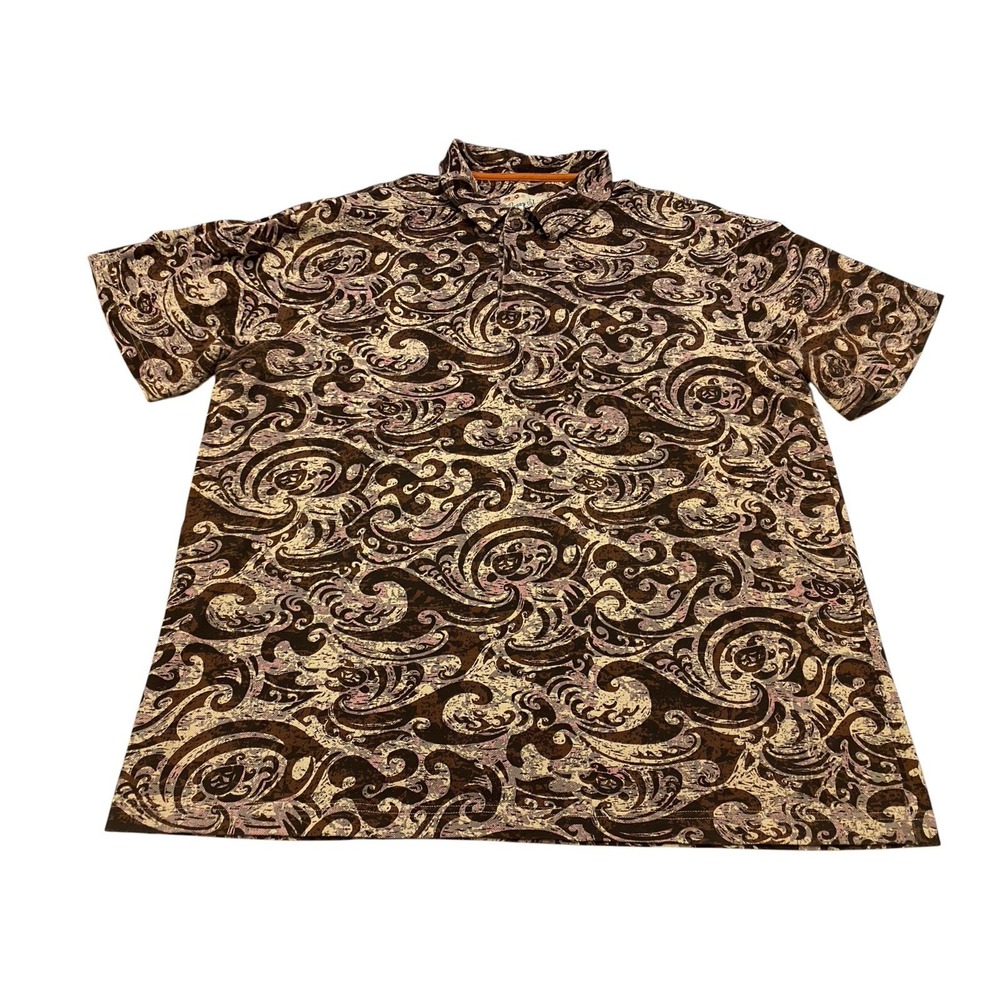 Crazy Shirts Hawaiian Polo Mens XL Brown Tribal Paisley Swirl All Over Print